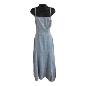 Light wash denim square neckline fit & flare mermaid hem maxi jeans dress size S